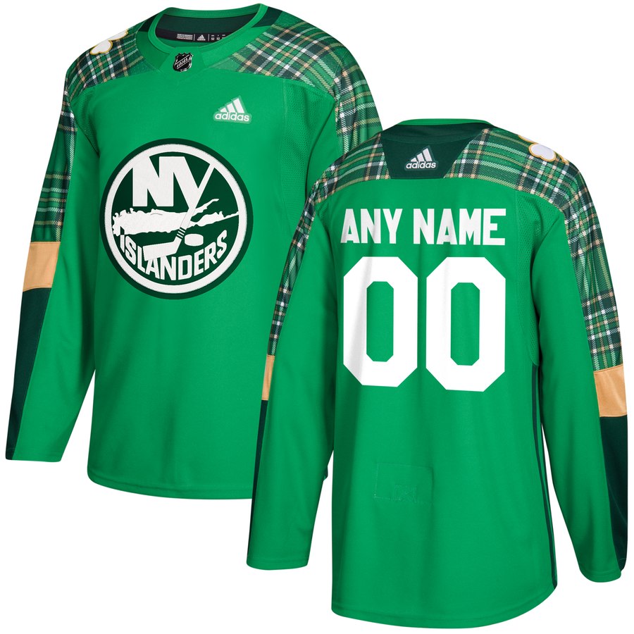 Men Adidas New York Islanders Personalized Green St. Patrick Day Custom Practice NHL Jersey